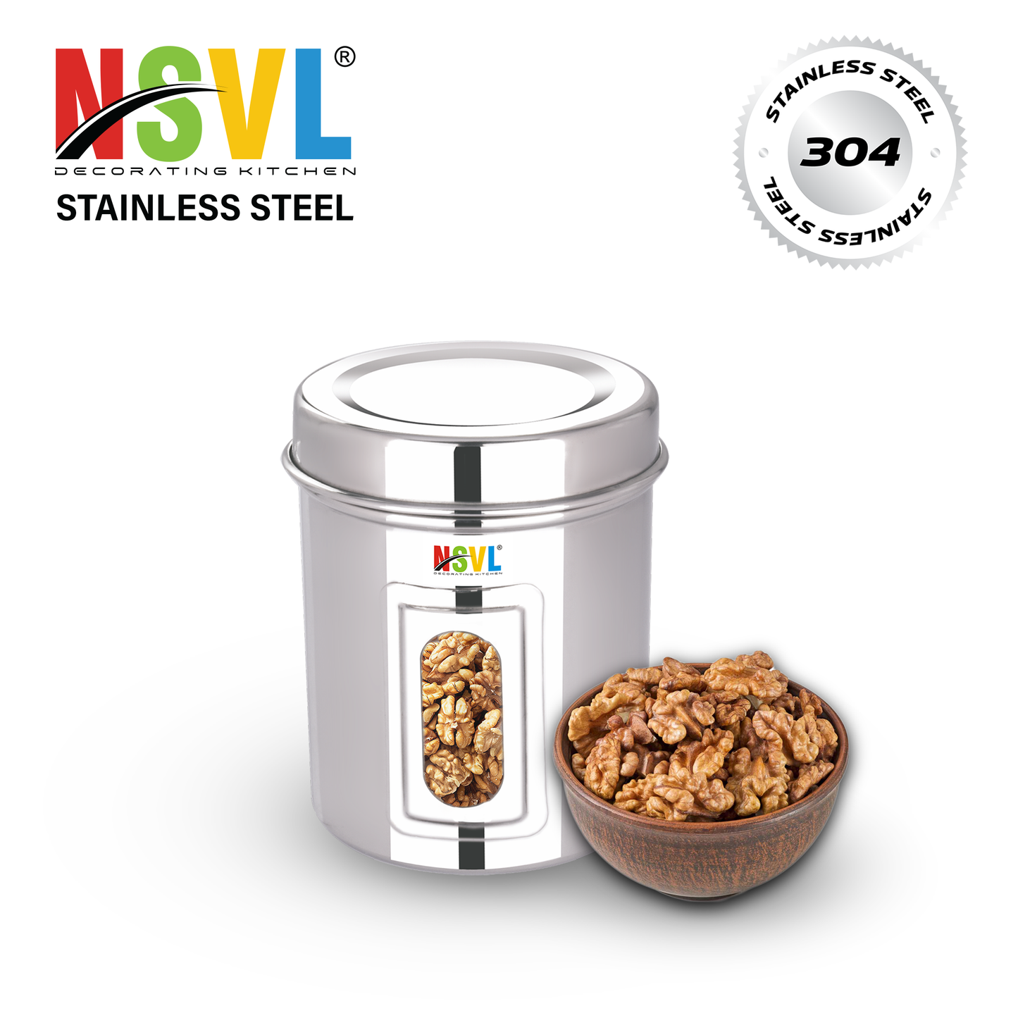 NSVL Stainless Steel Side See Through Dabba | 3 Size Of Dabba 500ml , 350ml , 200ml |Storage Container | Kitchen Container | Silver Colour Pack of 3