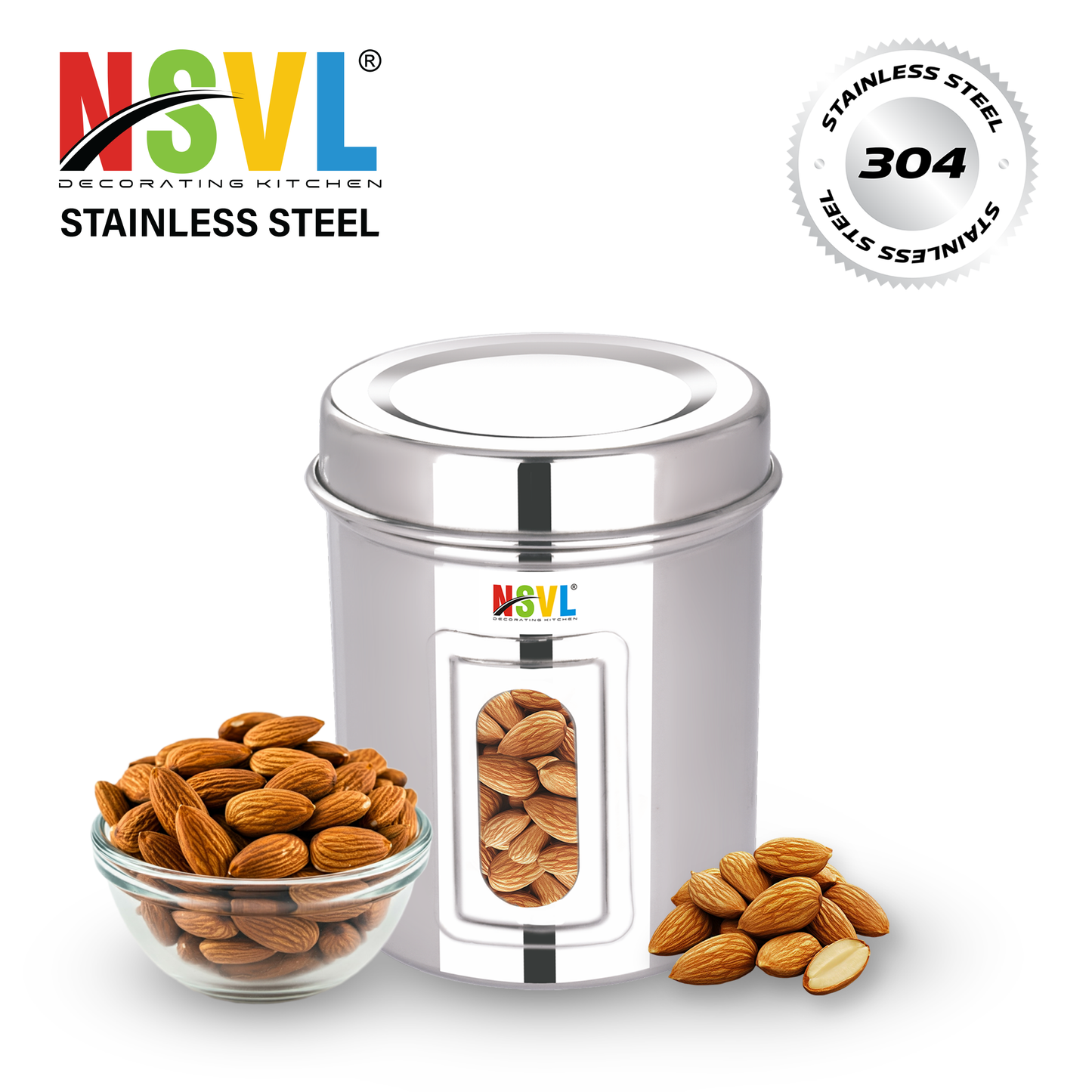NSVL Stainless Steel Side See Through Dabba | 3 Size Of Dabba 500ml , 350ml , 200ml |Storage Container | Kitchen Container | Silver Colour Pack of 3