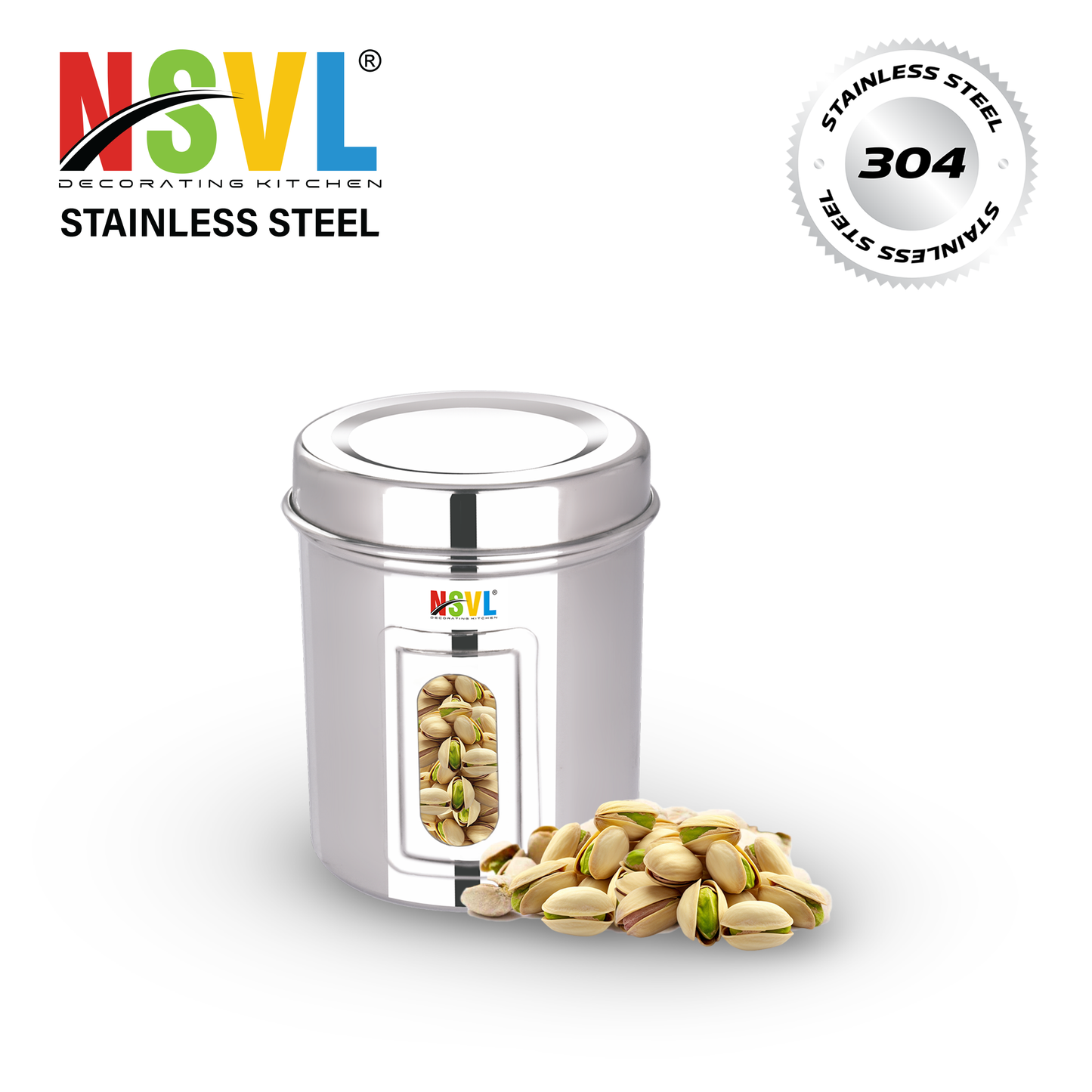 NSVL Stainless Steel Side See Through Dabba | 3 Size Of Dabba 500ml , 350ml , 200ml |Storage Container | Kitchen Container | Silver Colour Pack of 3