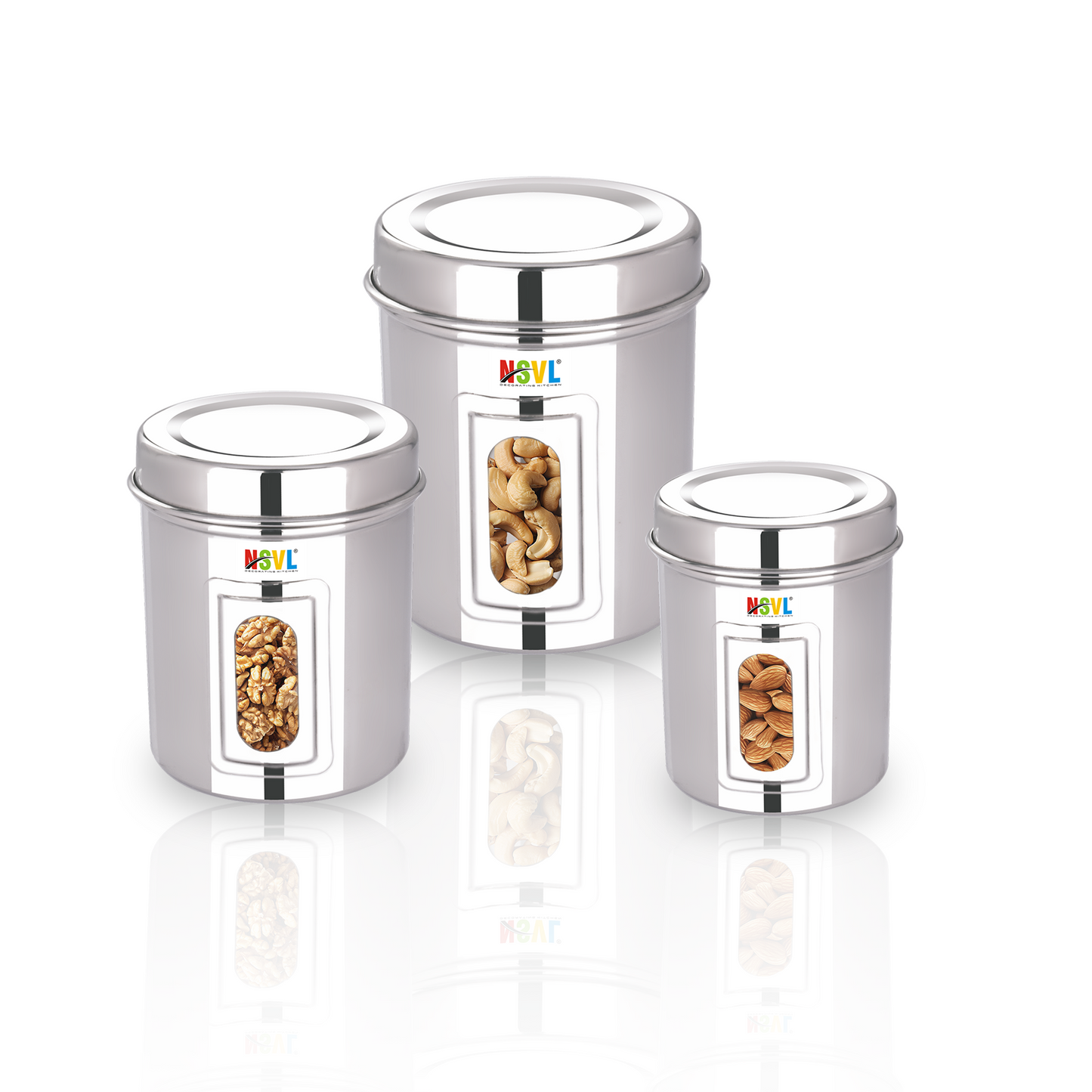 NSVL Stainless Steel See Through Dabba | 3 Size Of Dabba 1200ml , 800ml , 550 ml |Storage Container | Kitchen Container | Silver Colour Pack of 3