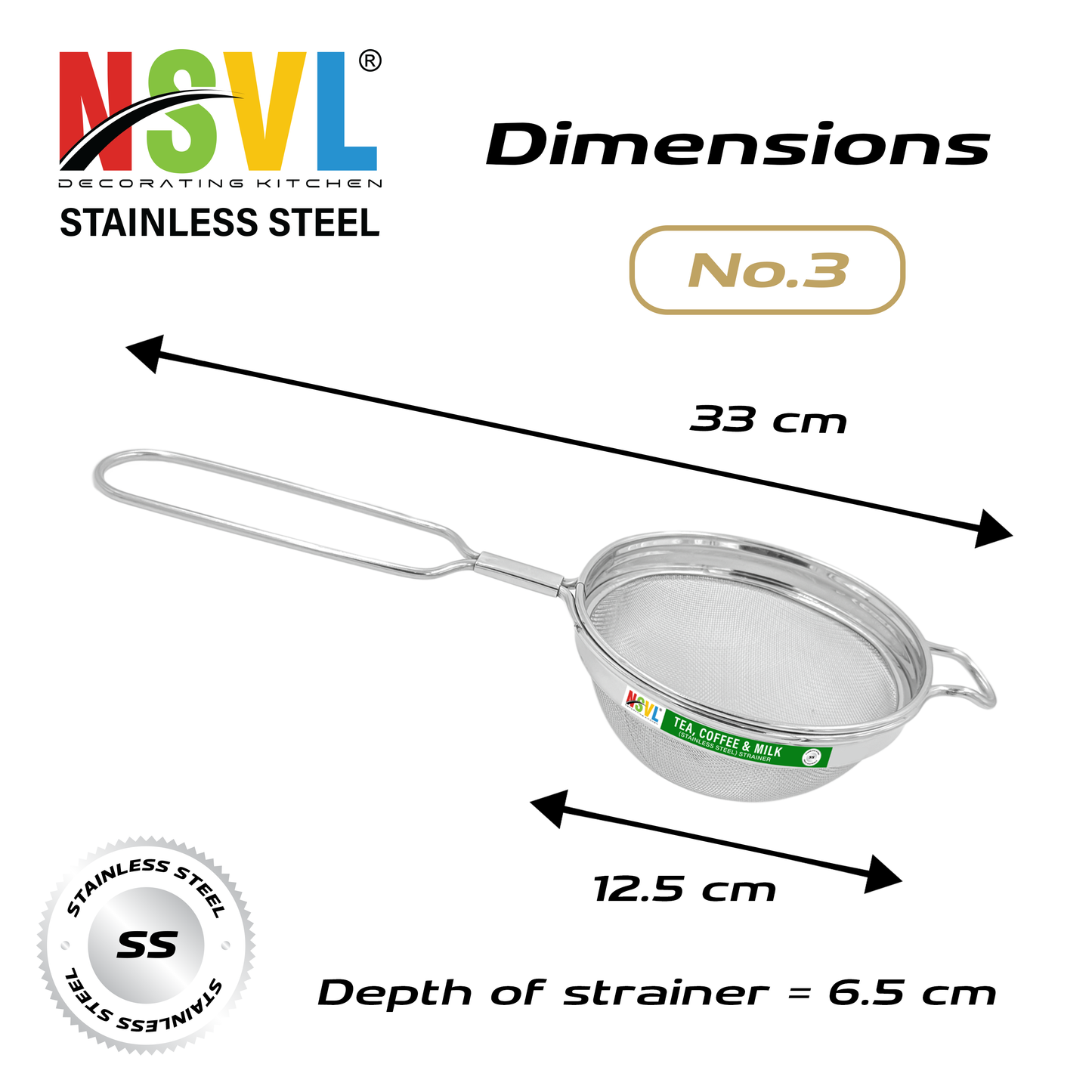NSVL Stainless Steel Tea & Coffee Strainer/Liquid Filter for Kitchen Use, Large Tea Chalni with Handle, Tea & Coffee Use