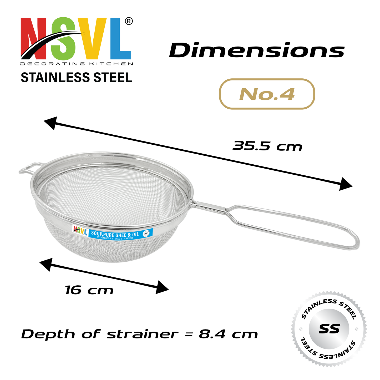 NSVL Stainless Steel Oil & Ghee Strainer/Liquid Filter for Kitchen Use, Large Oil Chalni with Handle, Rice & Juice Use