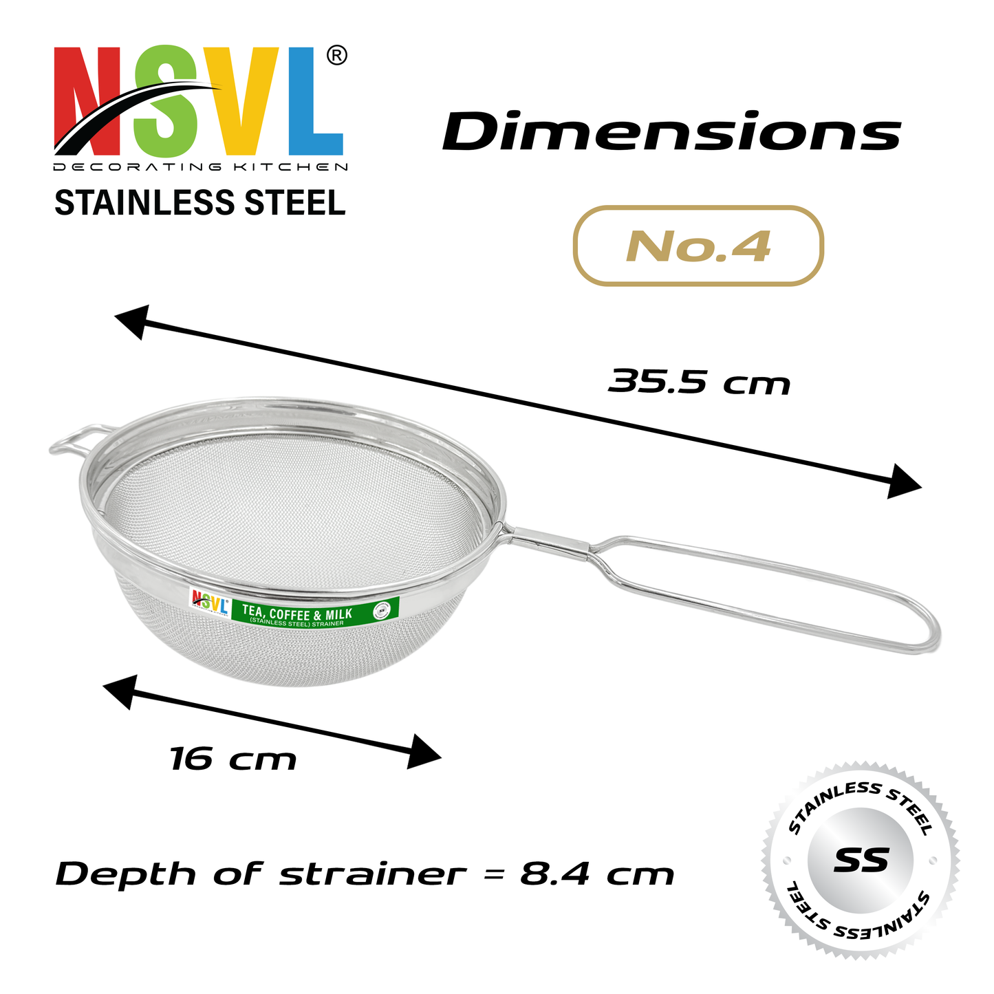 NSVL Stainless Steel Tea & Coffee Strainer/Liquid Filter for Kitchen Use, Large Tea Chalni with Handle, Tea & Coffee Use