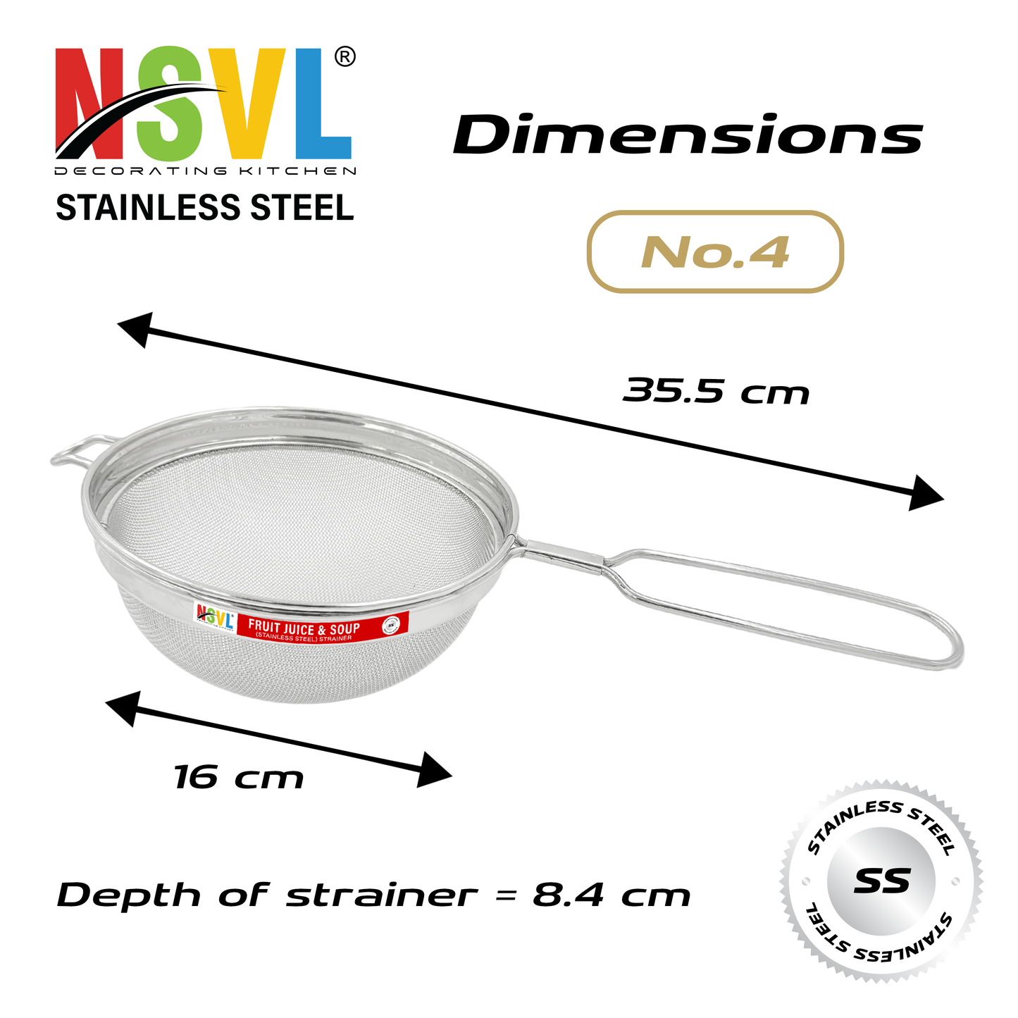 NSVL Stainless Steel Soup & Juice Strainer/Liquid Filter for Kitchen Use, Large Soup Chalni with Handle, Rice & Juice Use
