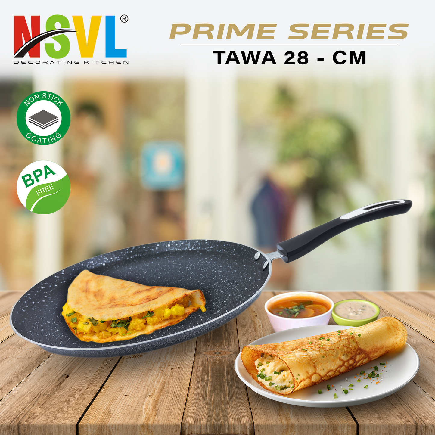 NSVL Prime Series Granite Dosa Tawa 3mm-Thick Non Stick (Induction and Gas Stove Compatible), 280 mm, Aluminium, Black