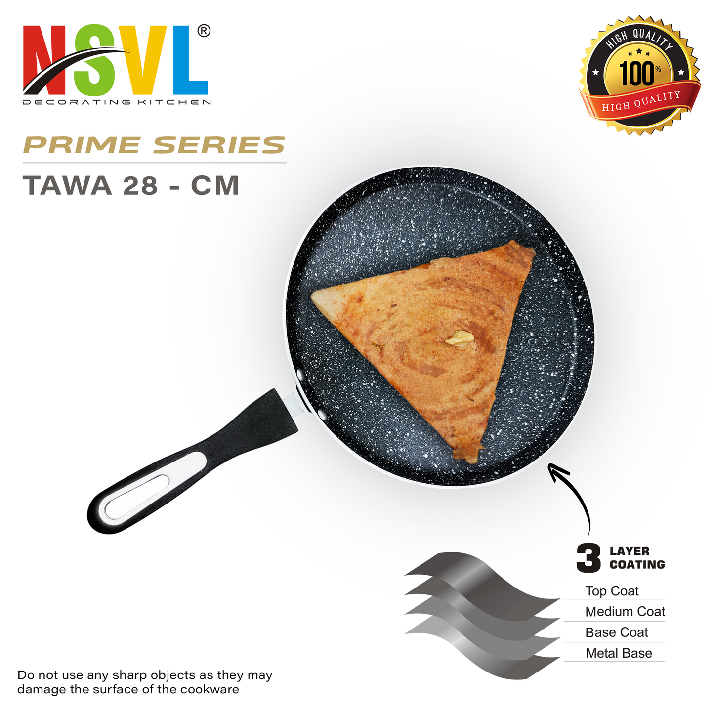 NSVL Prime Series Granite Dosa Tawa 3mm-Thick Non Stick (Induction and Gas Stove Compatible), 280 mm, Aluminium, Black