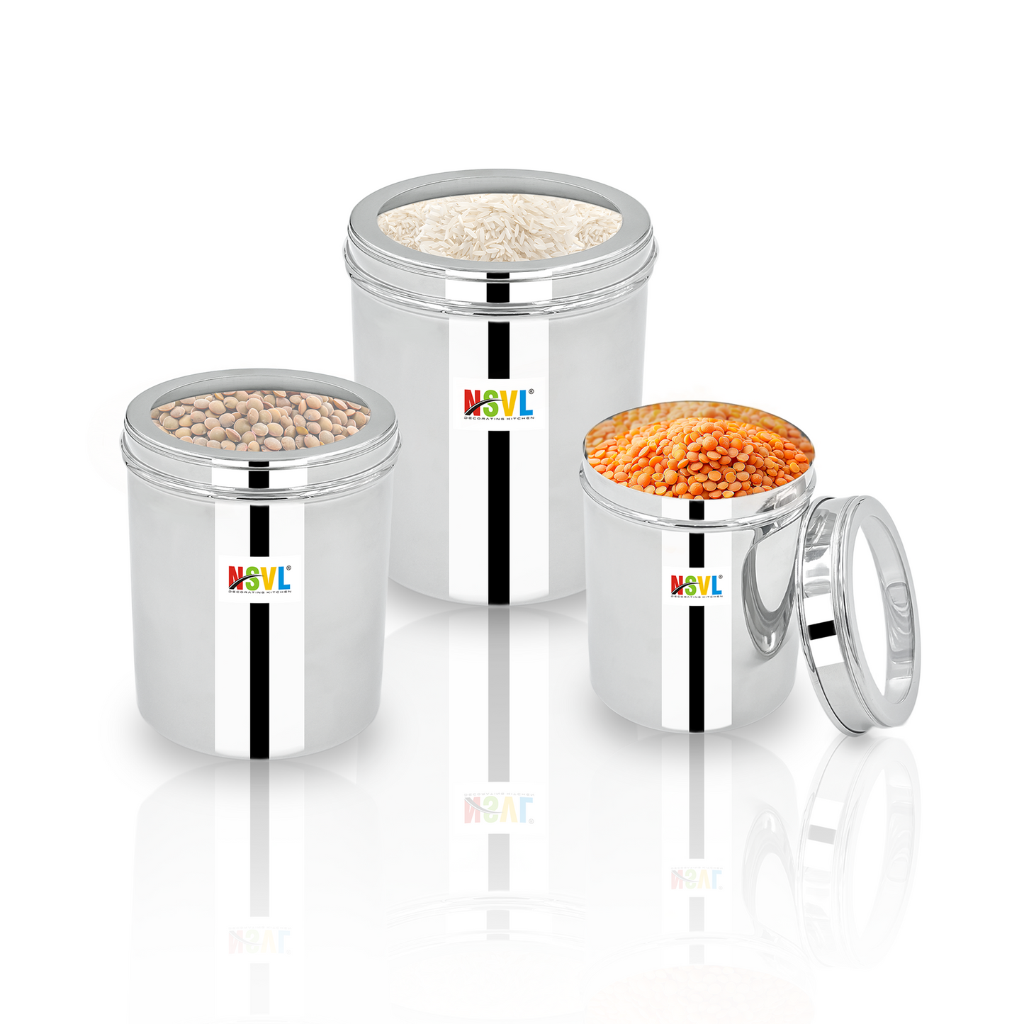 NSVL Stainless Steel See Through Dabba | 3 Size Of Dabba 1200ml , 800ml , 550 ml |Storage Container | Kitchen Container | Silver Colour Pack of 3