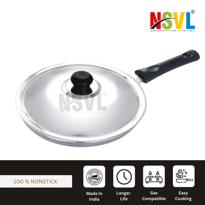 Nsvl Appam Patra with 12 Cavity Heavy Duty Aluminum | Single Handle| Litti Maker Paniarakkal with Lid 1 L Capacity 24 cm Diameter (Aluminium, Non-Stick)