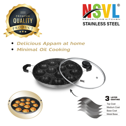 NSVL Heavy-BASE Non-Stick 12 Cavity Appam Patra with Lid | Appam Maker | Appam Patra | Appam pan | Litti Maker | Appe Stand