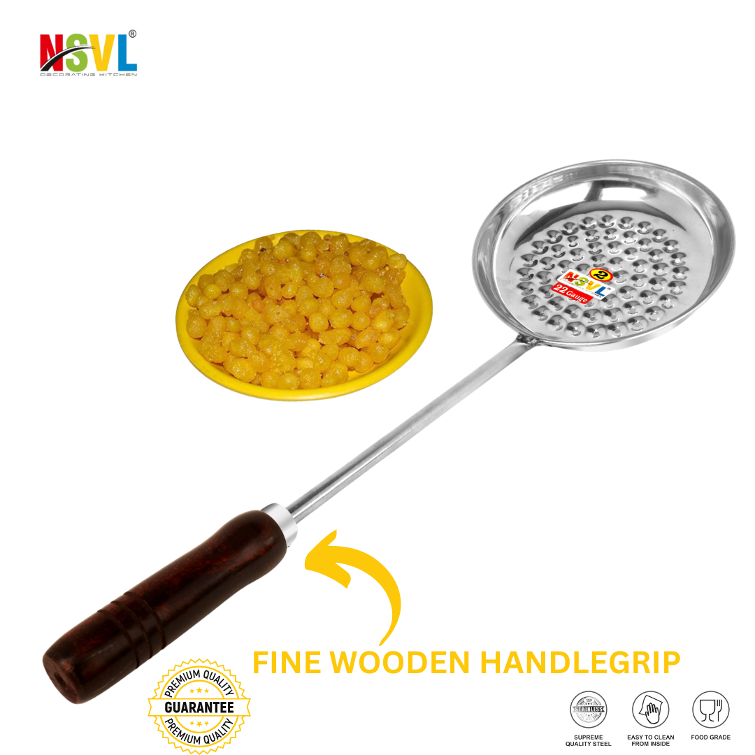 Nsvl Boondi Maker High Quality Stainless Steel |Boondi Jhara For Boondi Raita And Boondi Laddu Sweets With Wooden Handle