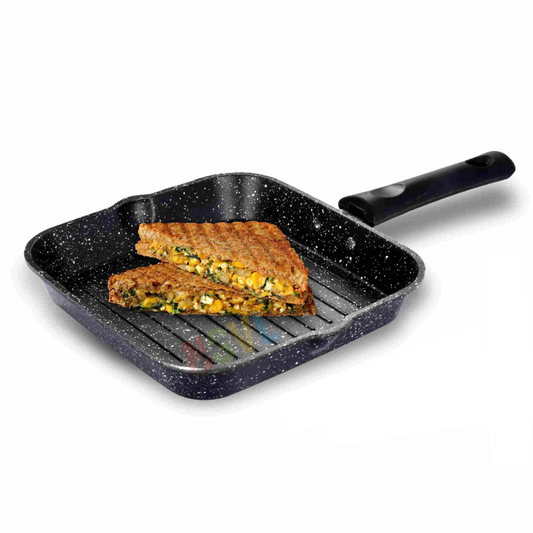 NSVL Non Stick Grill Pan Aluminium Square Gas Stove Compatible Grill Pan Grill Pan 22 cm diameter 1 L capacity (Aluminium, Non-stick)