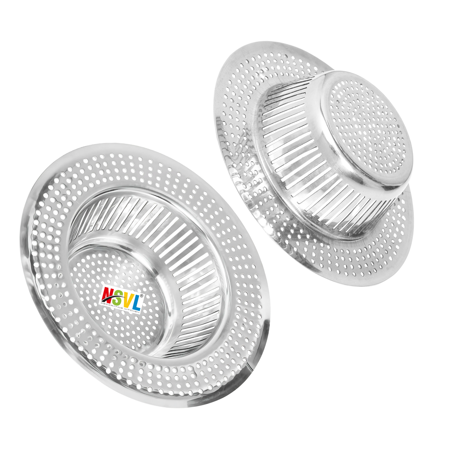NSVL 2PC Sink Strainer High Flow One-Piece Slice Cut Design Ultra Fast Drainage No Clogging Kitchen Sink Drain Stopper Basin Basket Filter-SS Sink Jali