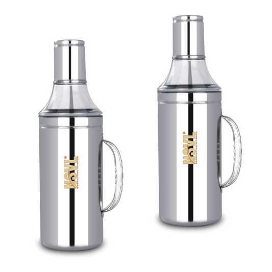 Nsvl PACK OF 2 Deluxe Stainless Steel Oil Dispenser with Nozzle | Oil Container | Oil Pourer | Oil Pot | Oil Can| Oil Bottle with Handle