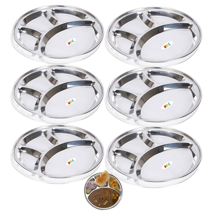 Nsvl Stainless Steel Round Lunch Dinner Plate Bhojan Thali 4 in 1 Compartments Dinner Set Round Plate, Thali, Mess Tray, Dinner Plate, Steel Plate with partition