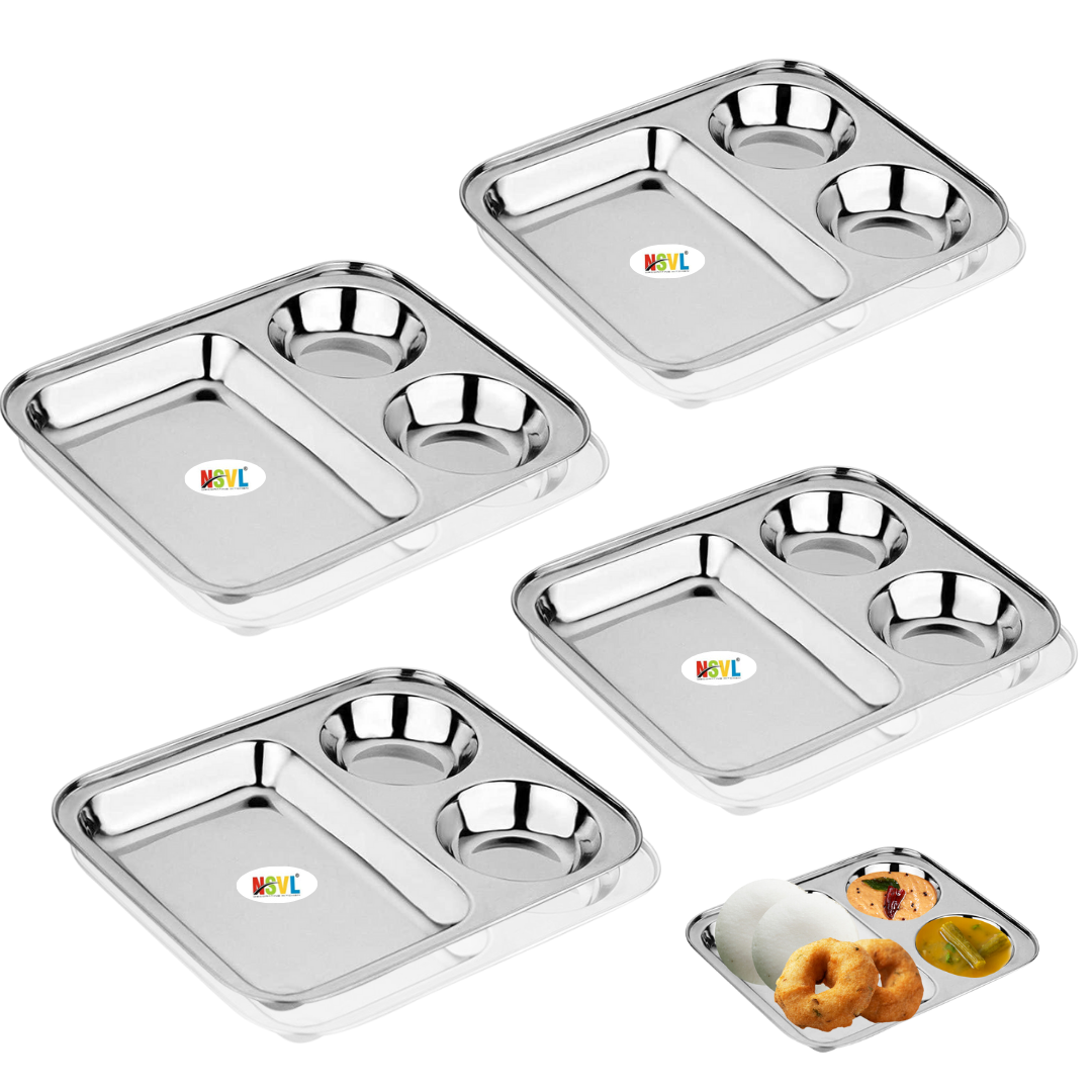 Nsvl Stainless Steel Partition Plate, Mendu Vada Plate,Bhojan Thali, Snacks Plate, Dinner Plate