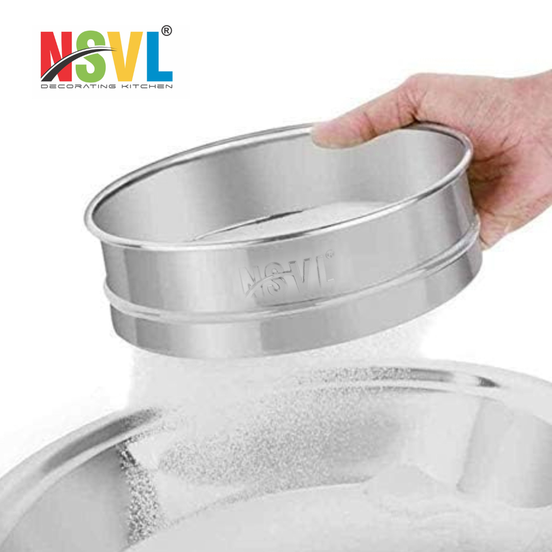 Nsvl Stainless Steel 4 in 1 Interchangeable Sieve/Chalni 1 Unit | Set of 5 | Silver | Gehu/Flour/Atta/Maida Chalni/Spices/Food Strainers