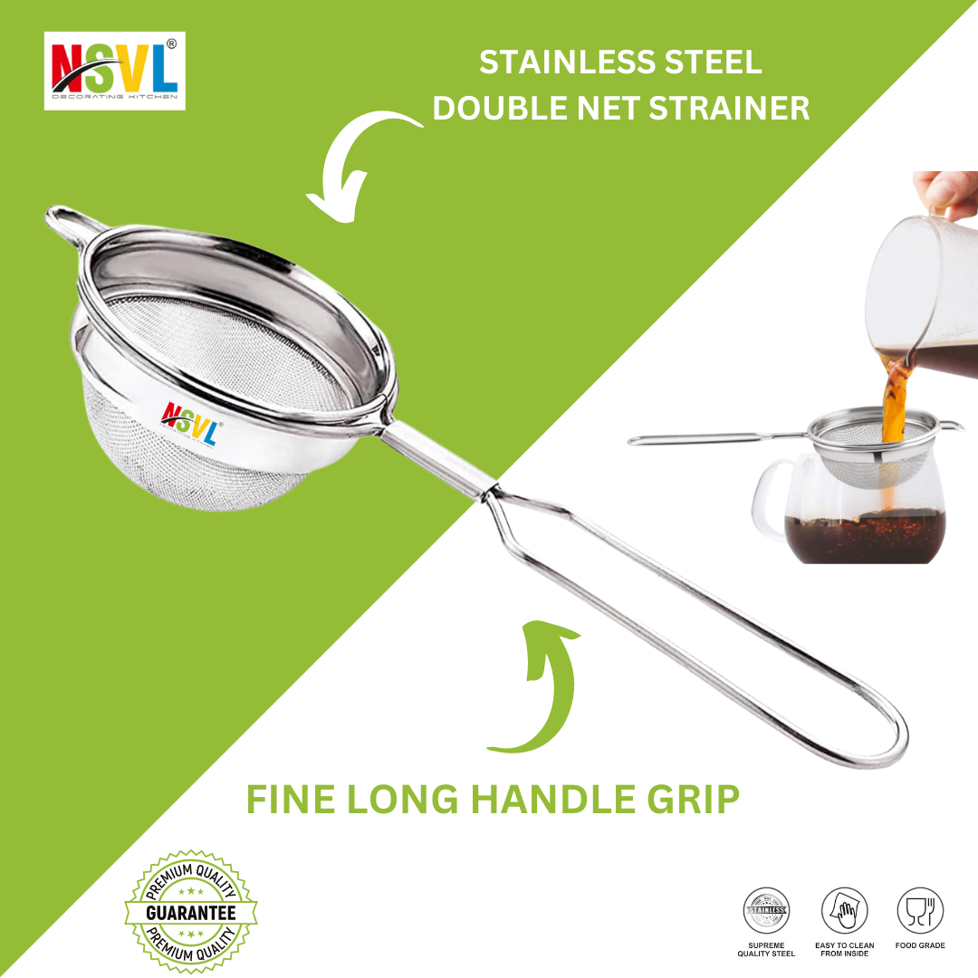 NSVL Stainless Steel(Food Grade) Steel Tea Strainer/Chai Chhalni/Coffee Strainer/Tea Filter/Juice and Oil Filter with Wire Handle and Stainless Steel Single MESH