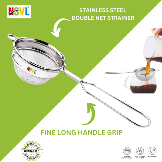 NSVL Stainless Steel(Food Grade) Steel Tea Strainer/Chai Chhalni/Coffee Strainer/Tea Filter/Juice and Oil Filter with Wire Handle and Stainless Steel Single MESH