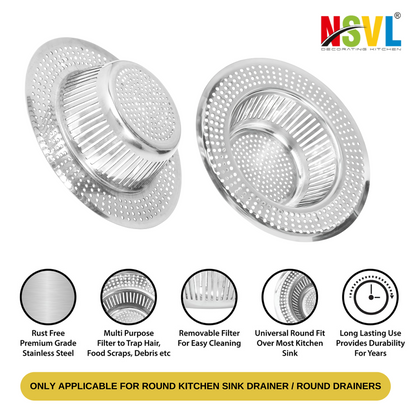 NSVL 2PC Sink Strainer High Flow One-Piece Slice Cut Design Ultra Fast Drainage No Clogging Kitchen Sink Drain Stopper Basin Basket Filter-SS Sink Jali