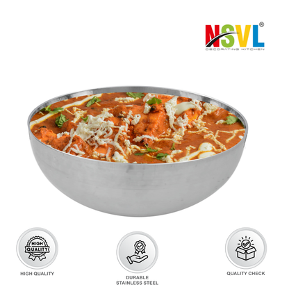 NSVL Stainless Steel Hammered Tasla/Heavy Bottom Cookware/Kadhai/Kadai for Kitchen/Utensils for Cooking, Deep Frying