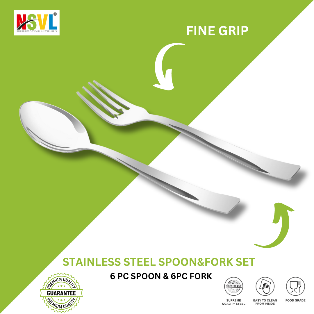 NSVL Plain Design Stainless Steel Heavy Gauge Spoon and Fork Set of 12 Pc Table Spoon 6 Pc /Table Fork 6 Pc