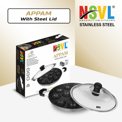 NSVL Heavy-BASE Non-Stick 12 Cavity Appam Patra with Lid | Appam Maker | Appam Patra | Appam pan | Litti Maker | Appe Stand