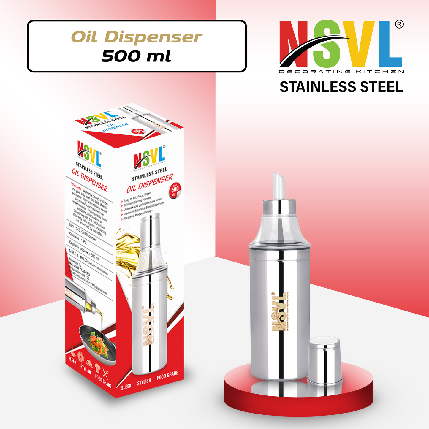 Nsvl Stainless Steel Oil Dispenser | Oil Container | Oil Pourer | Oil Pot | Oil Can| Oil Bottle