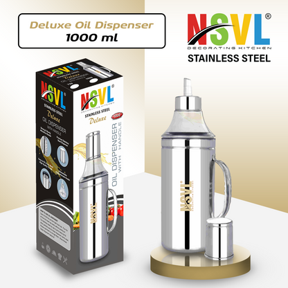 Nsvl Deluxe Stainless Steel Oil Dispenser with Nozzle | Oil Container | Oil Pourer | Oil Pot | Oil Can| Oil Bottle with Handle
