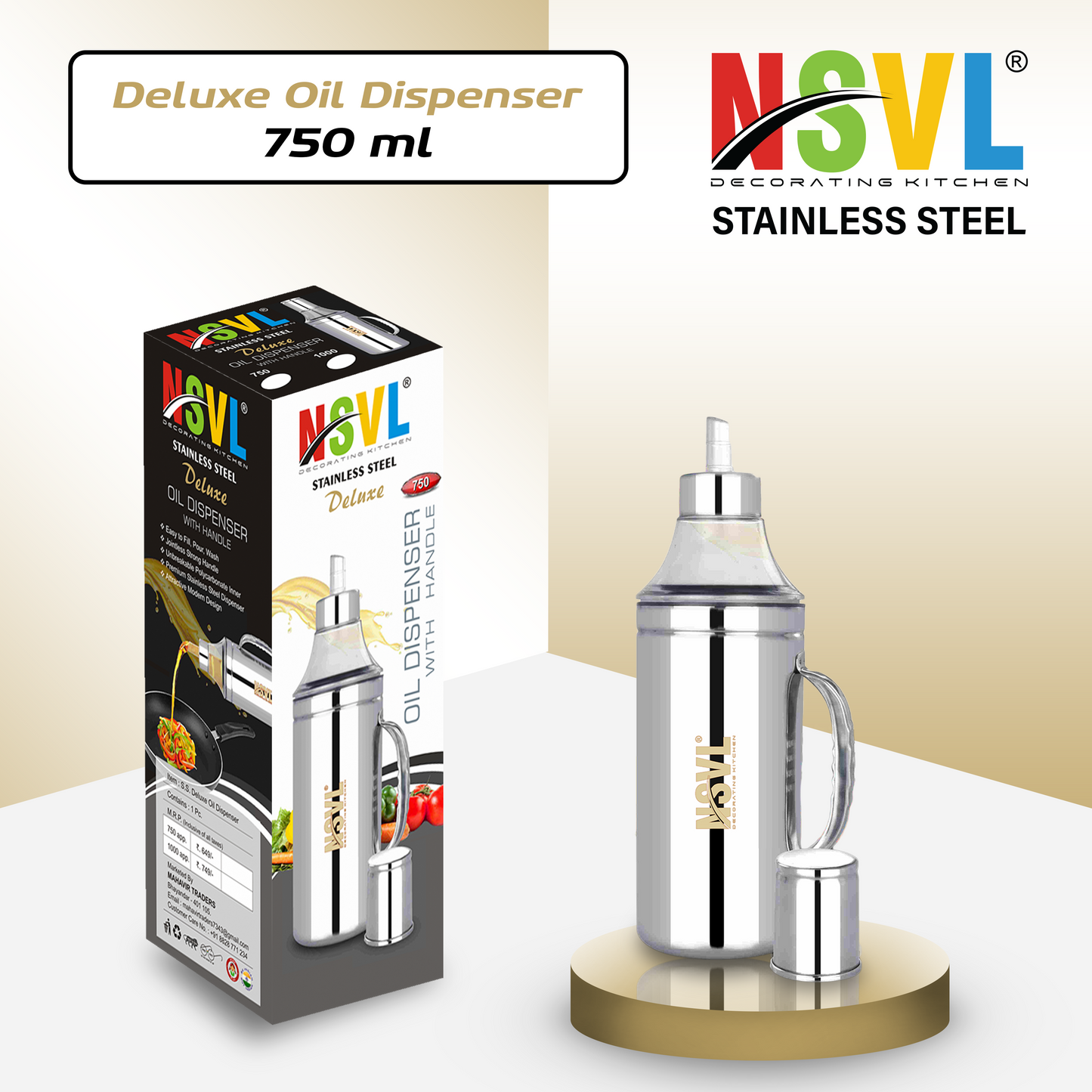 Nsvl Deluxe Stainless Steel Oil Dispenser with Nozzle | Oil Container | Oil Pourer | Oil Pot | Oil Can| Oil Bottle with Handle