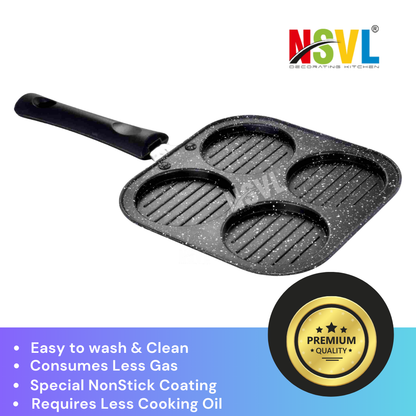 NSVL Non Stick Grill Pan Mini Pan Uttapam Tawa Aluminum Multi Snack Maker 4 Cavity, Pancake Maker (Black)