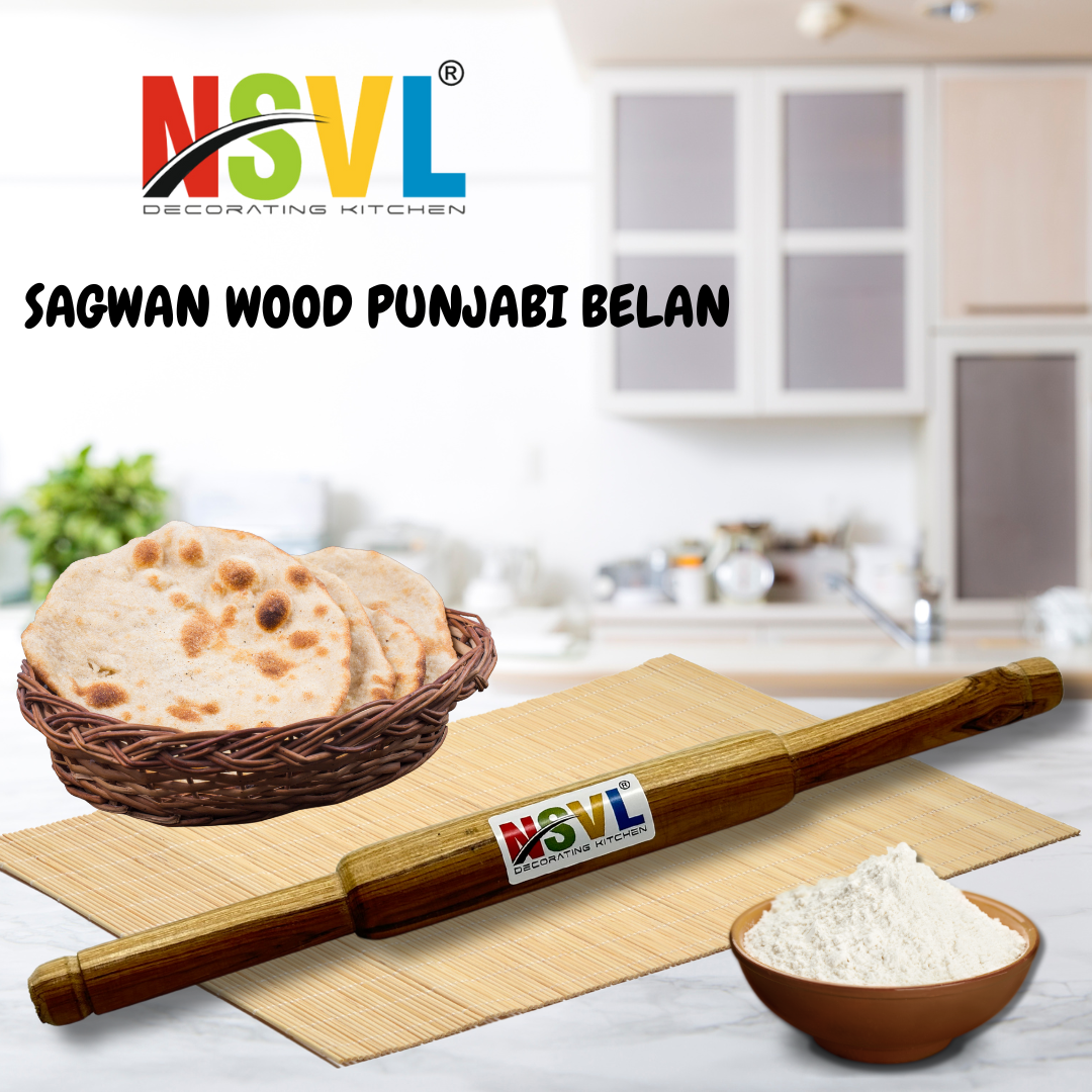 NSVL Wooden Roti Roller Belan Large (Sagwan Wood Punjabi Belan)