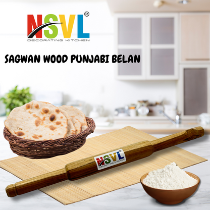 NSVL Wooden Roti Roller Belan Large (Sagwan Wood Punjabi Belan)