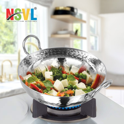 NSVL Stainless Steel Hammered Tasla/Heavy Bottom Cookware/Kadhai/Kadai for Kitchen/Utensils for Cooking, Deep Frying