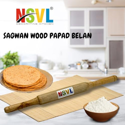 NSVL Wooden Roti Roller Belan Large (Sagwan Wood Papad Belan)