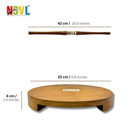 NSVL Sagwan Polpat Chakla Roti Chapati Maker 25 cm with Sagwan Roti Belan Rolling Pin 42 cm (Sagwan Polpat with Sagwan Gujrati Belan)