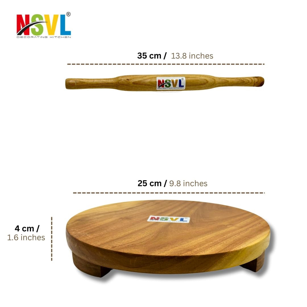NSVL Neem Polpat Chakla Roti Chapati Maker 25 cm with Sagwan Roti Belan Rolling Pin 35 cm (Neem Polpat with Sagwan Belan)