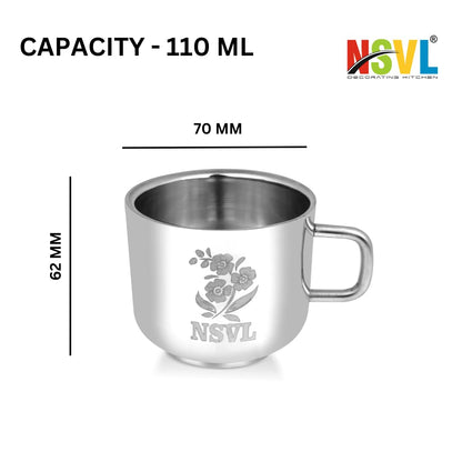 Nsvl 100% Stainless Steel Tea Cups Set of 6 Pcs | Double Wall Tea & Coffee Cups | Mirror Finish Cups | Laser Design, Break Resistant