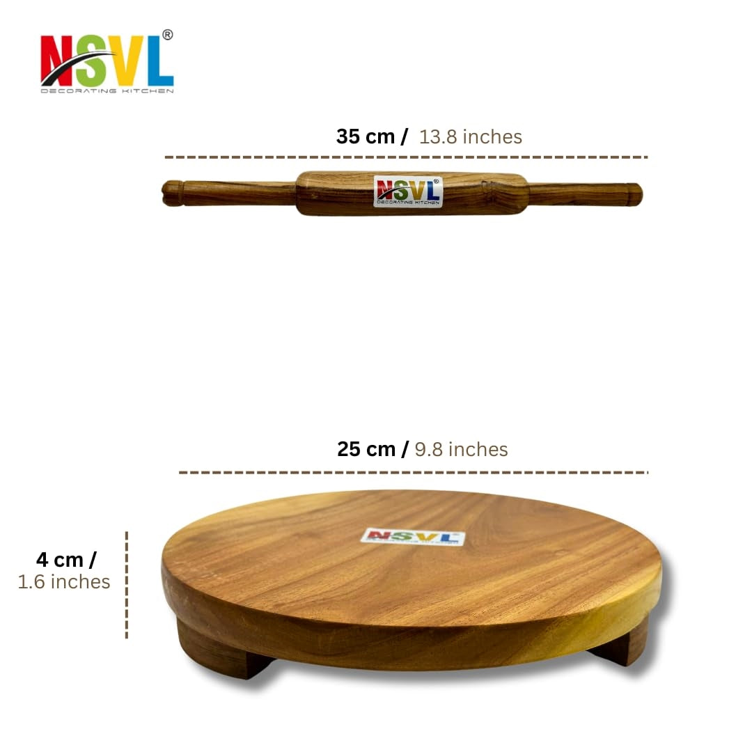 NSVL Neem Polpat Chakla Roti Chapati Maker 25 cm with Sagwan Roti Belan Rolling Pin 35 cm (Neem Polpat with Sagwan Punjabi Belan)