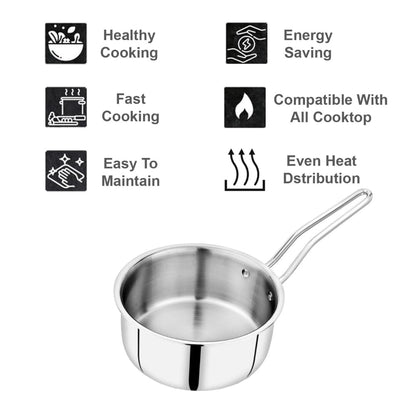 Nsvl Triply Stainless Steel Saucepan for Cooking, Milk Pan Tea Pan, Induction Friendly Saucepot, Triply Cookware