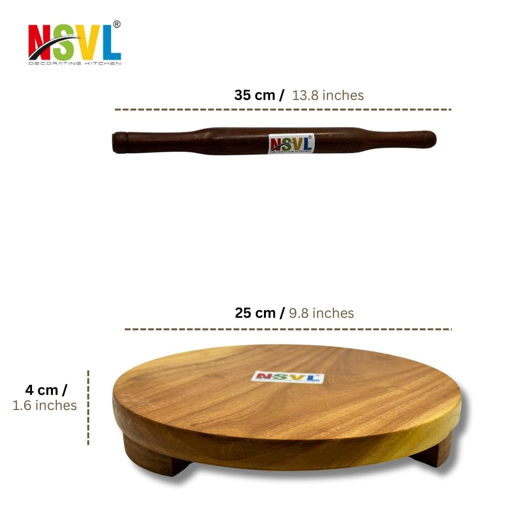 NSVL Neem Polpat Chakla Roti Chapati Maker 25 cm with Anjan Wood Roti Belan Rolling Pin 35 cm (Neem Polpat with Anjan Wood Belan)