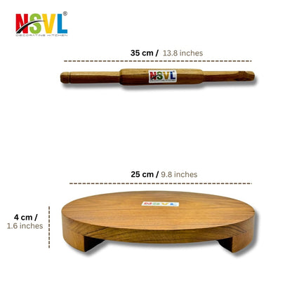 NSVL Sagwan Polpat Chakla Roti Chapati Maker 25 cm with Sagwan Roti Belan Rolling Pin 35 cm (Sagwan Polpat with Sagwan Punjabi Belan)