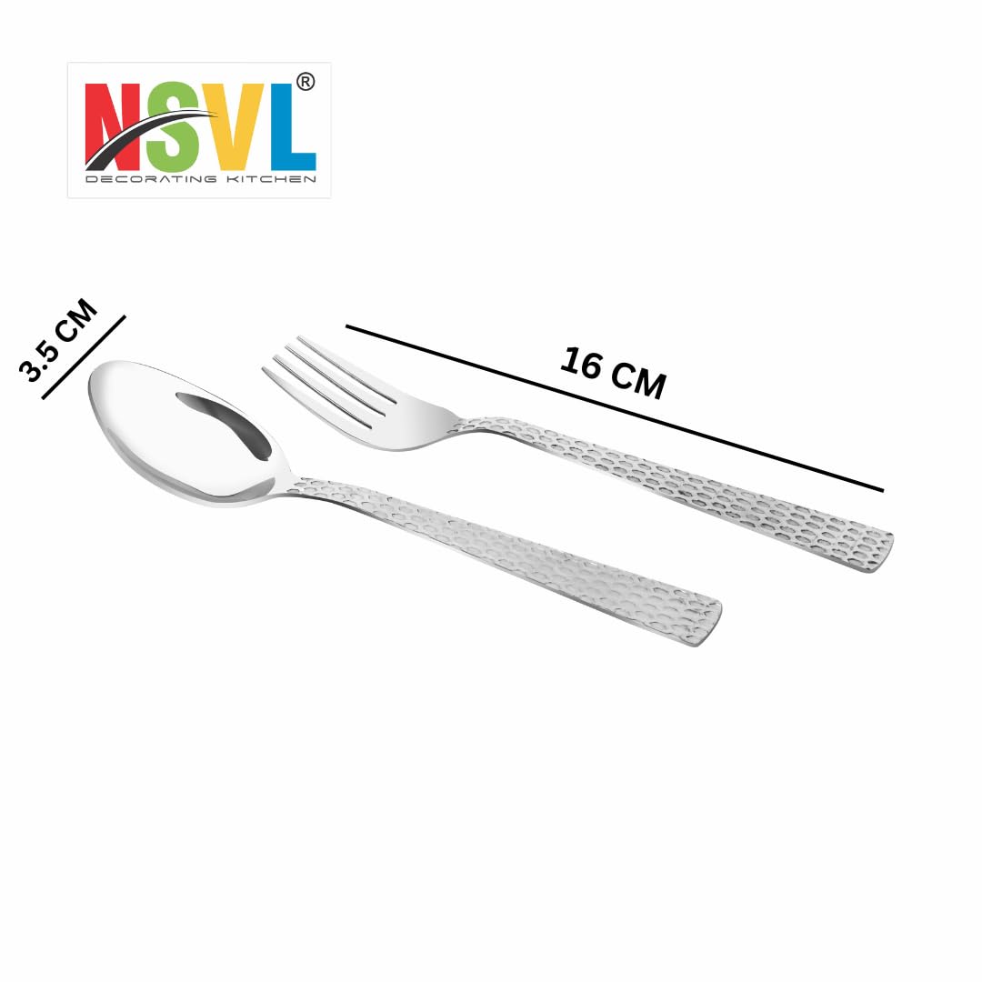 NSVL Hammered Design Stainless Steel Heavy Gauge Spoon and Fork Set of 12 Pc Table Spoon 6 Pc /Table Fork 6 Pc