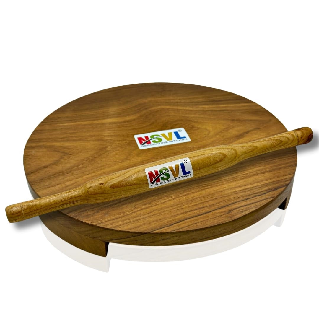 NSVL Sagwan Polpat Chakla Roti Chapati Maker 25 cm with Sagwan Roti Belan Rolling Pin 35 cm (Sagwan Polpat with Sagwan Belan)