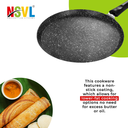 NSVL Aluminium Non-Stick Dosa Tawa with Handle| Granite Finish | Pfoa Free | High Temperature Resistant Exterior Coating | 25 Cm | Black