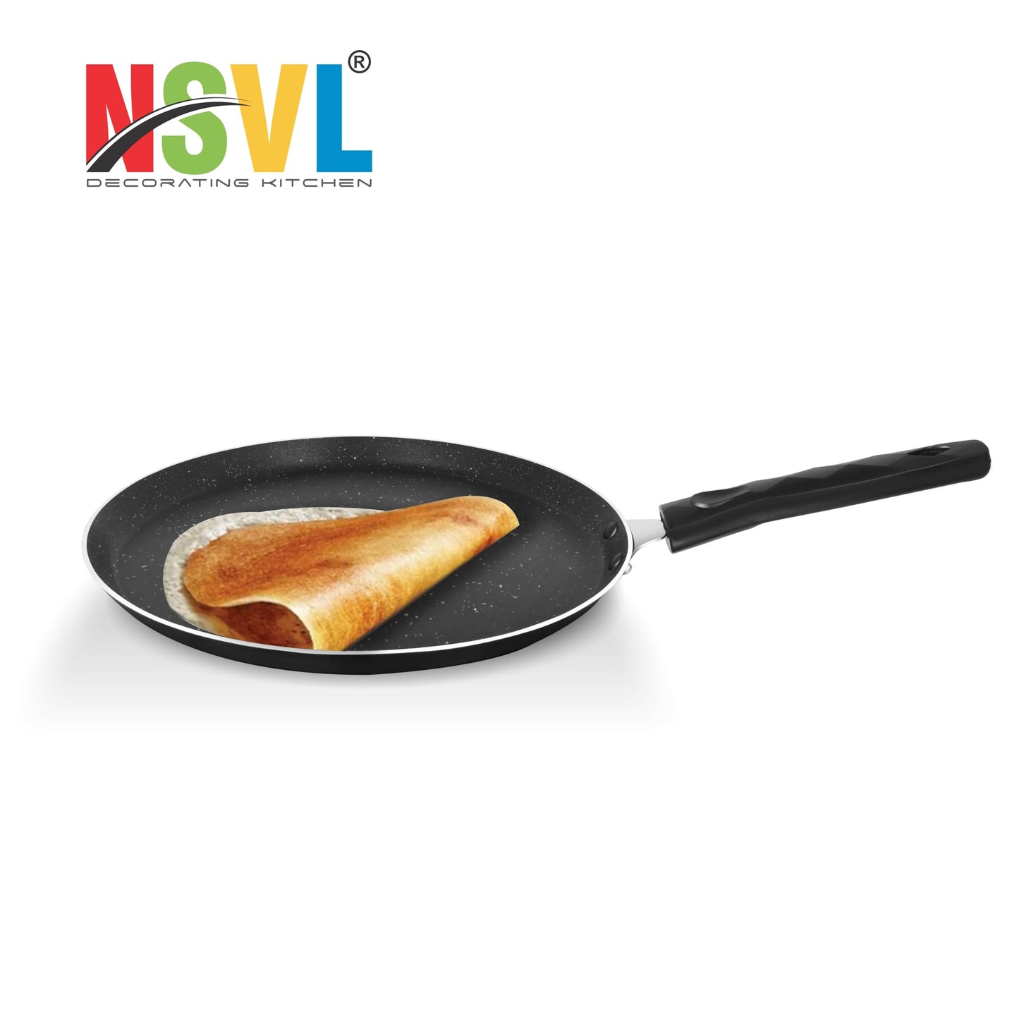 Nsvl Aluminium Non-Stick Black Splatter Dosa Tawa with Handle| Granite Finish | Pfoa Free | 2.4 mm 26 Cm