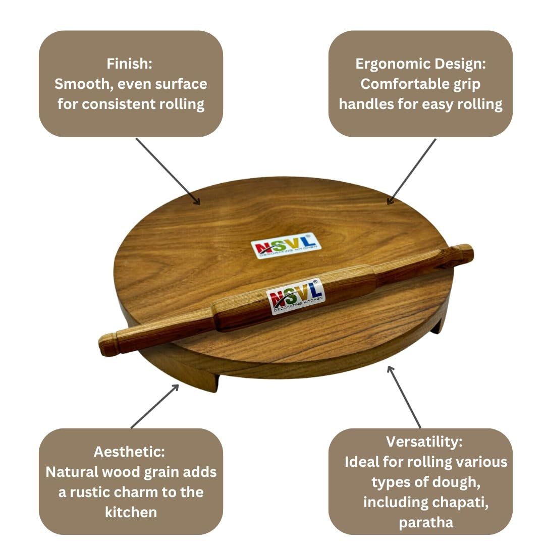 NSVL Sagwan Polpat Chakla Roti Chapati Maker 25 cm with Sagwan Roti Belan Rolling Pin 35 cm (Sagwan Polpat with Sagwan Punjabi Belan)