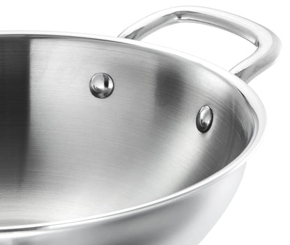 NSVL Triply Stainless Steel Cookware Kadai - 2.5 mm Thick Extra Deep Kadhai/Kadai for Cooking/Induction Bottom, Gas Base