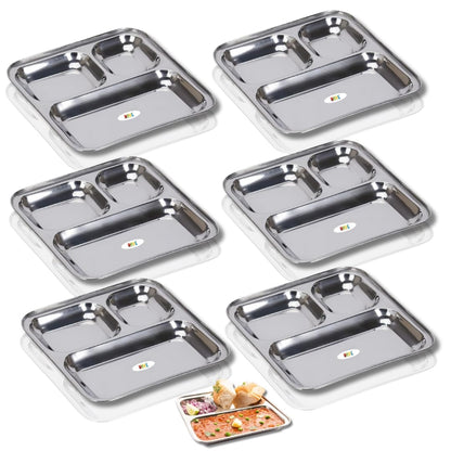 Nsvl Stainless Steel 3-in-1 Pav Bhaji Snack Plate, 24.5 cm Diameter, Silver