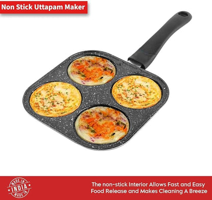 NSVL Non Stick Grill Pan Mini Pan Uttapam Tawa Aluminum Multi Snack Maker 4 Cavity, Pancake Maker (Black)