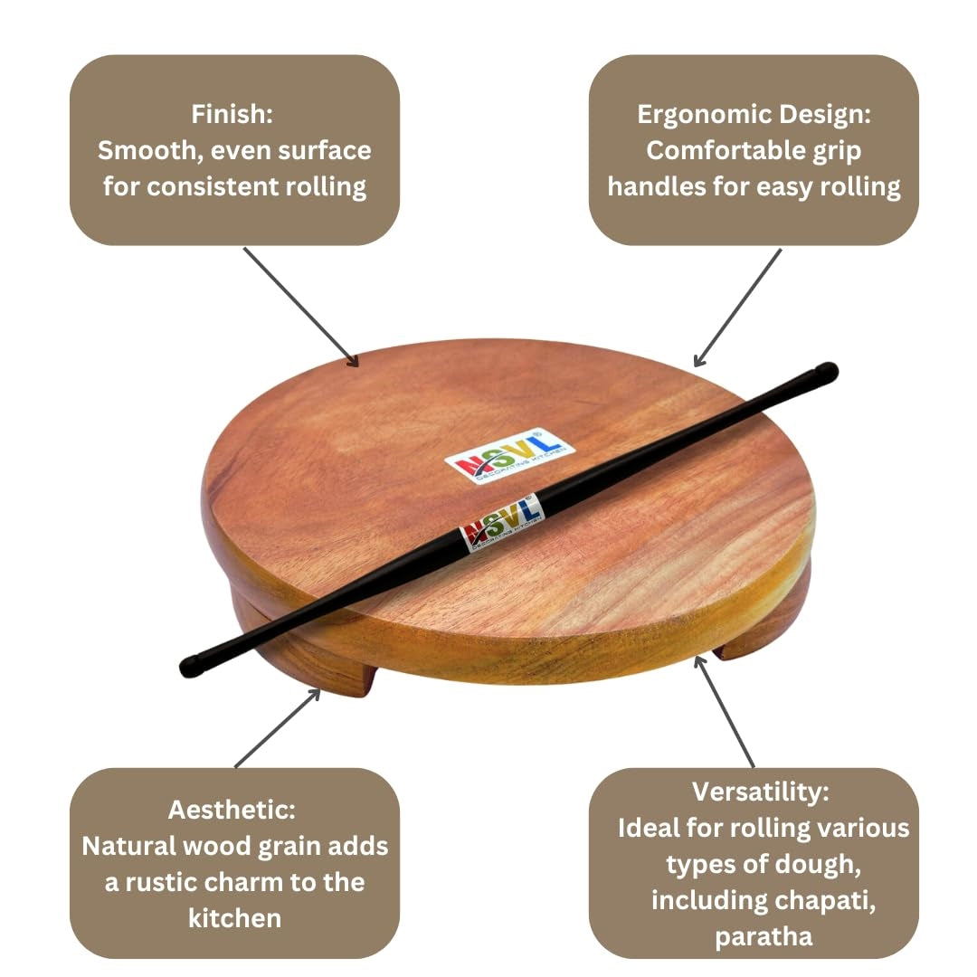 NSVL Neem Polpat Chakla Roti Chapati Maker 25 cm with Sheesham Roti Belan Rolling Pin 42 cm (Neem Polpat with Sheesham Gujrati Belan)